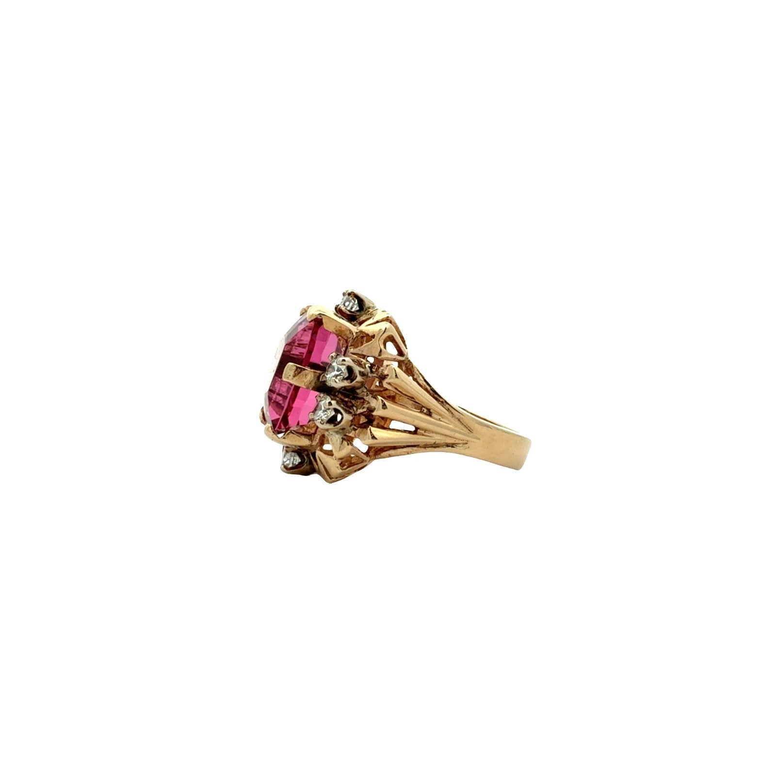 14k Stamped Yellow Gold Tourmaline and Diamond Cocktail Ring Size 61