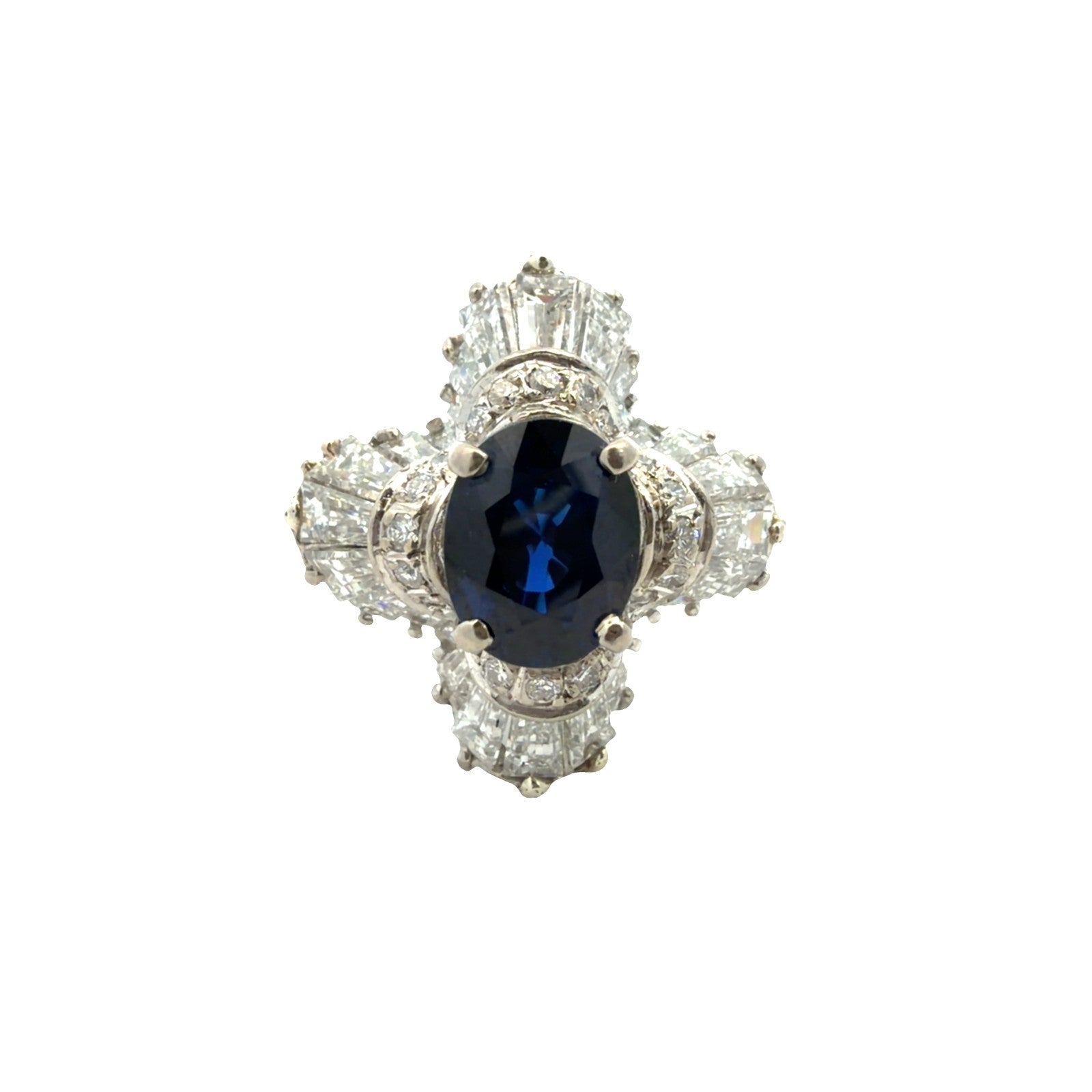 Vintage Gold & Platinum 1.82cttw Sapphire & 1.74cttw Diamond Ballerina Ring6