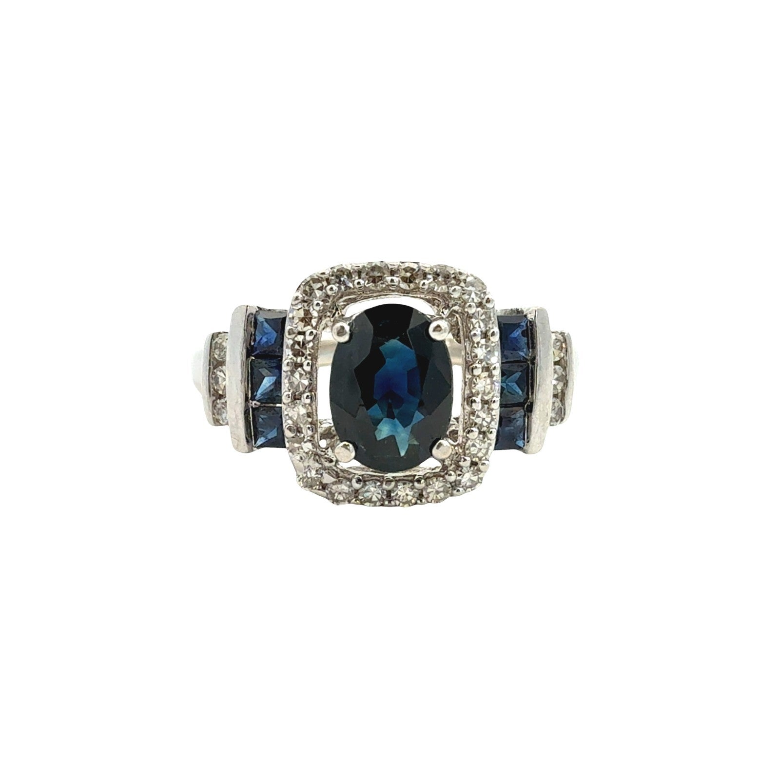14k White Gold 0.87cttw Sapphire and 0.21cttw Diamond Halo Cocktail Ring0