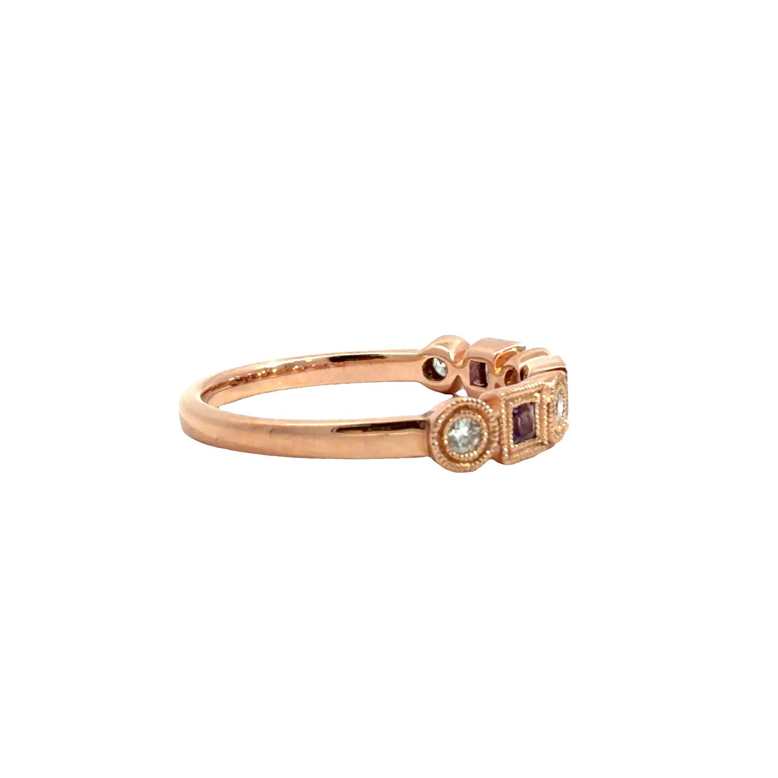14k Rose Gold Bezel 0.08cttw Amethyst & 0.10cttw Diamond Milgrain Ring1