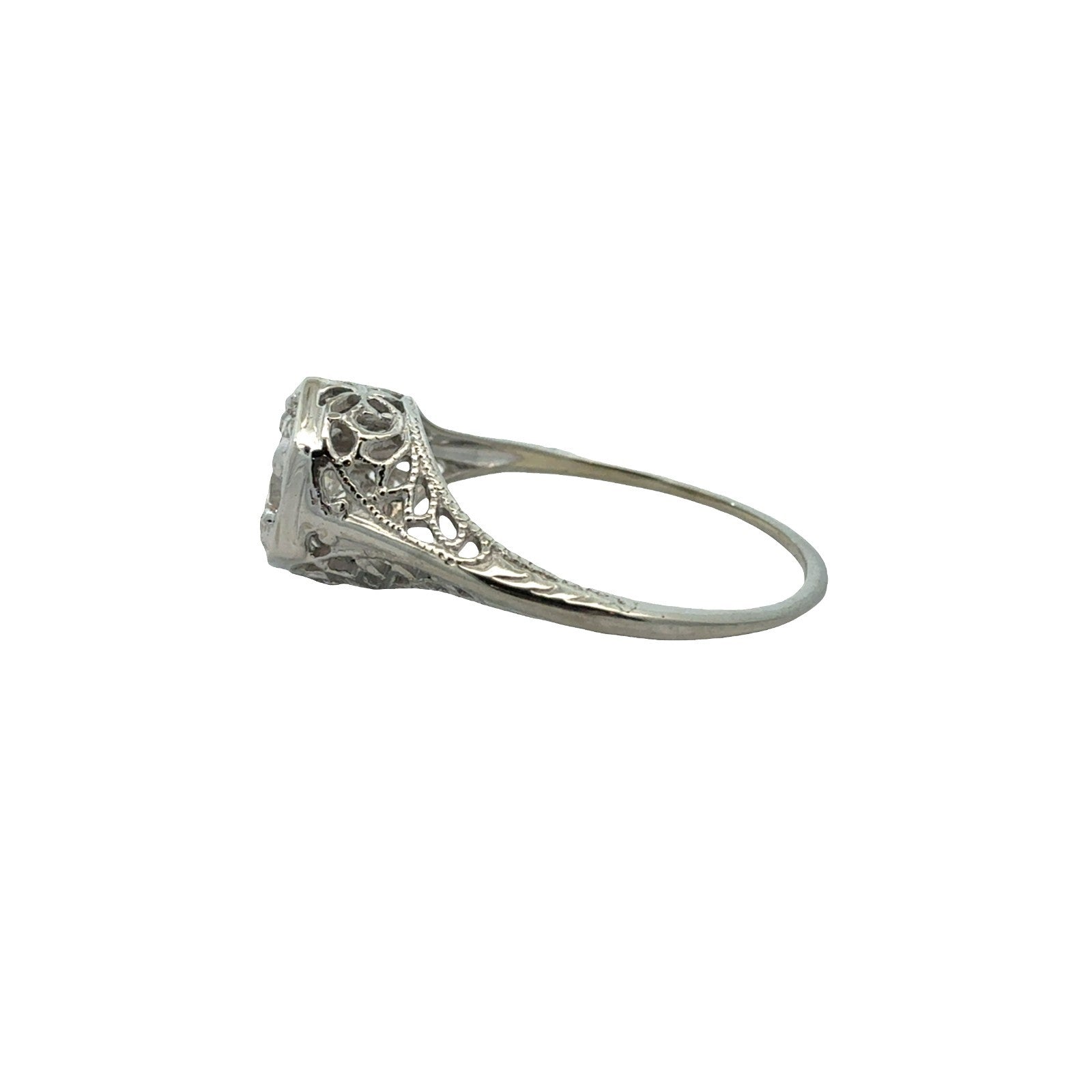 Art Deco 10k White Gold 0.53cttw Diamond Engagement Ring Size 5.754
