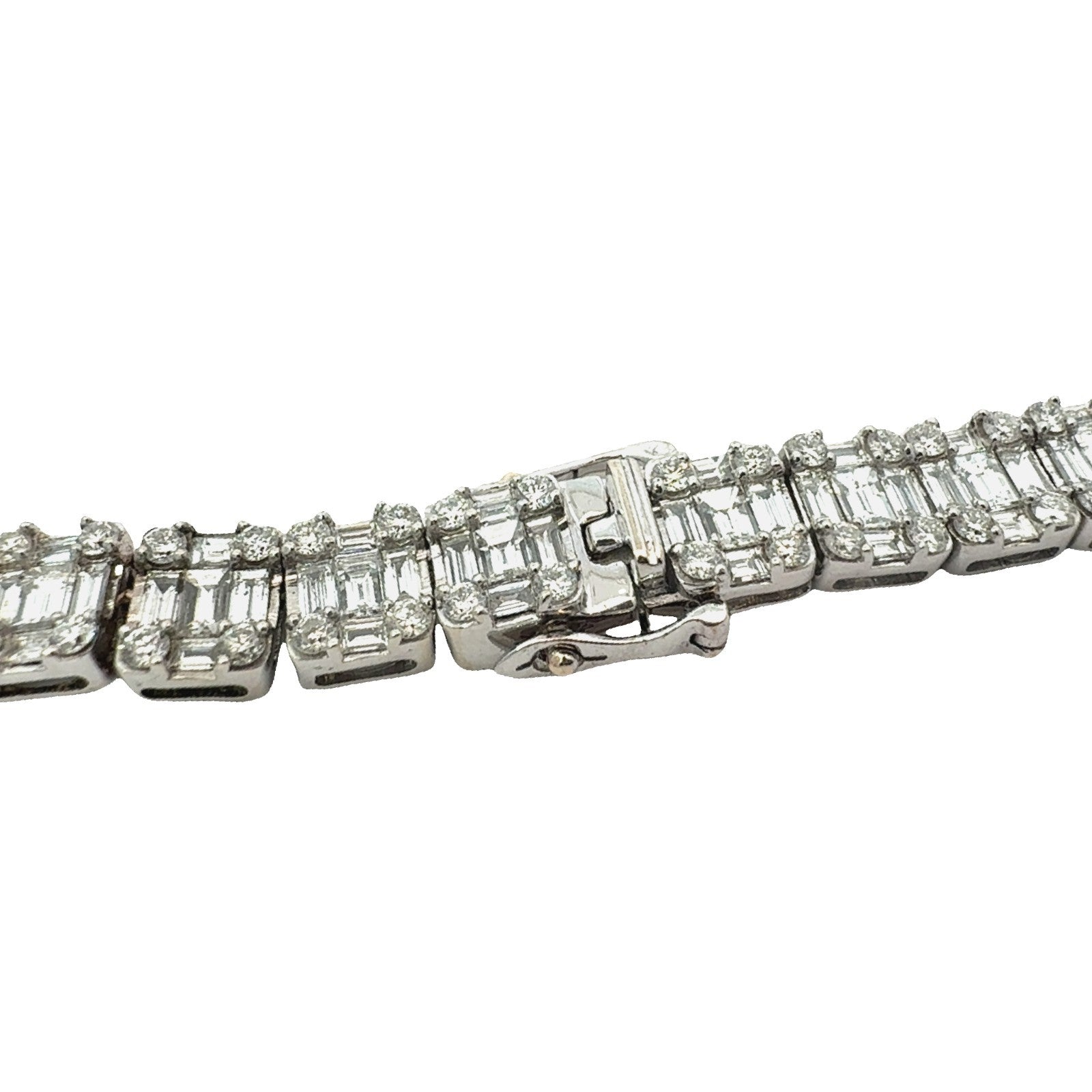 14k White Gold 24.96ctw Baguette & Round Diamond Tennis Necklace 22"5