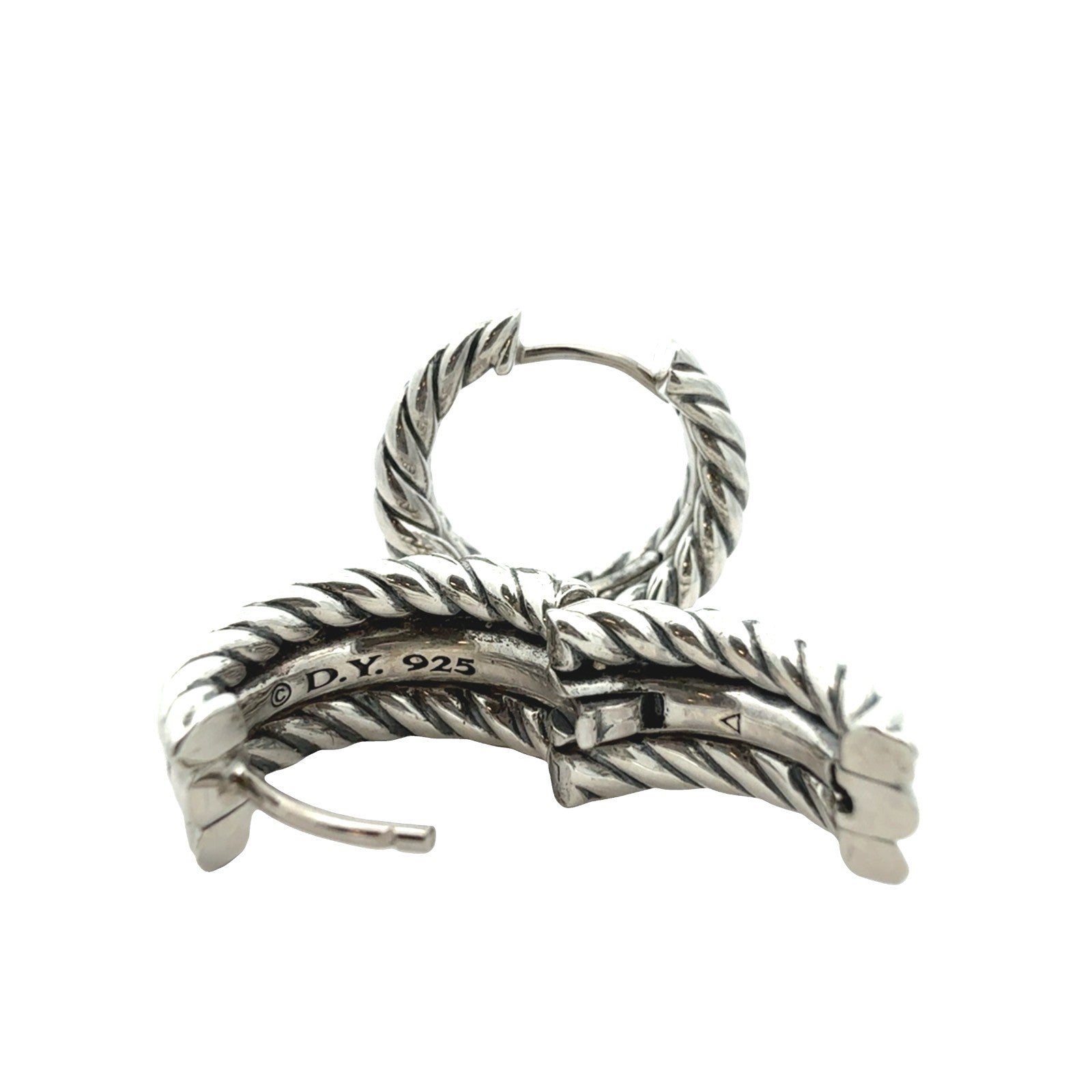 David Yurman Stax Sterling Silver 0.11cttw Diamond Cable Huggie Hoop Earrings6