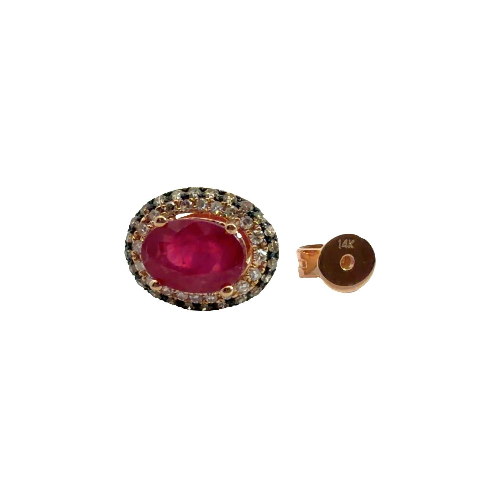 Estate 14k Rose Gold 0.44cttw Diamond & 1.87cttw Ruby Oval Halo Stud Earrings4