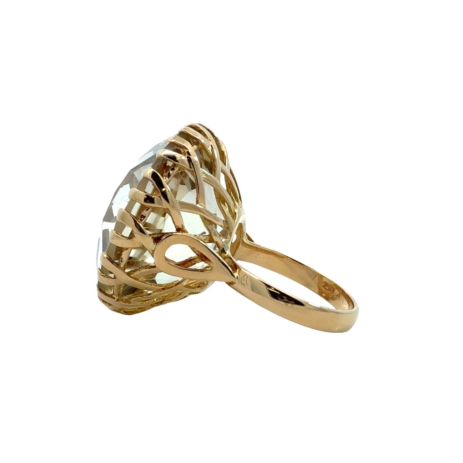 18k Yellow Gold and Large 43.62ctw Yellow Toned Quartz Cocktail Ring Size 6.252