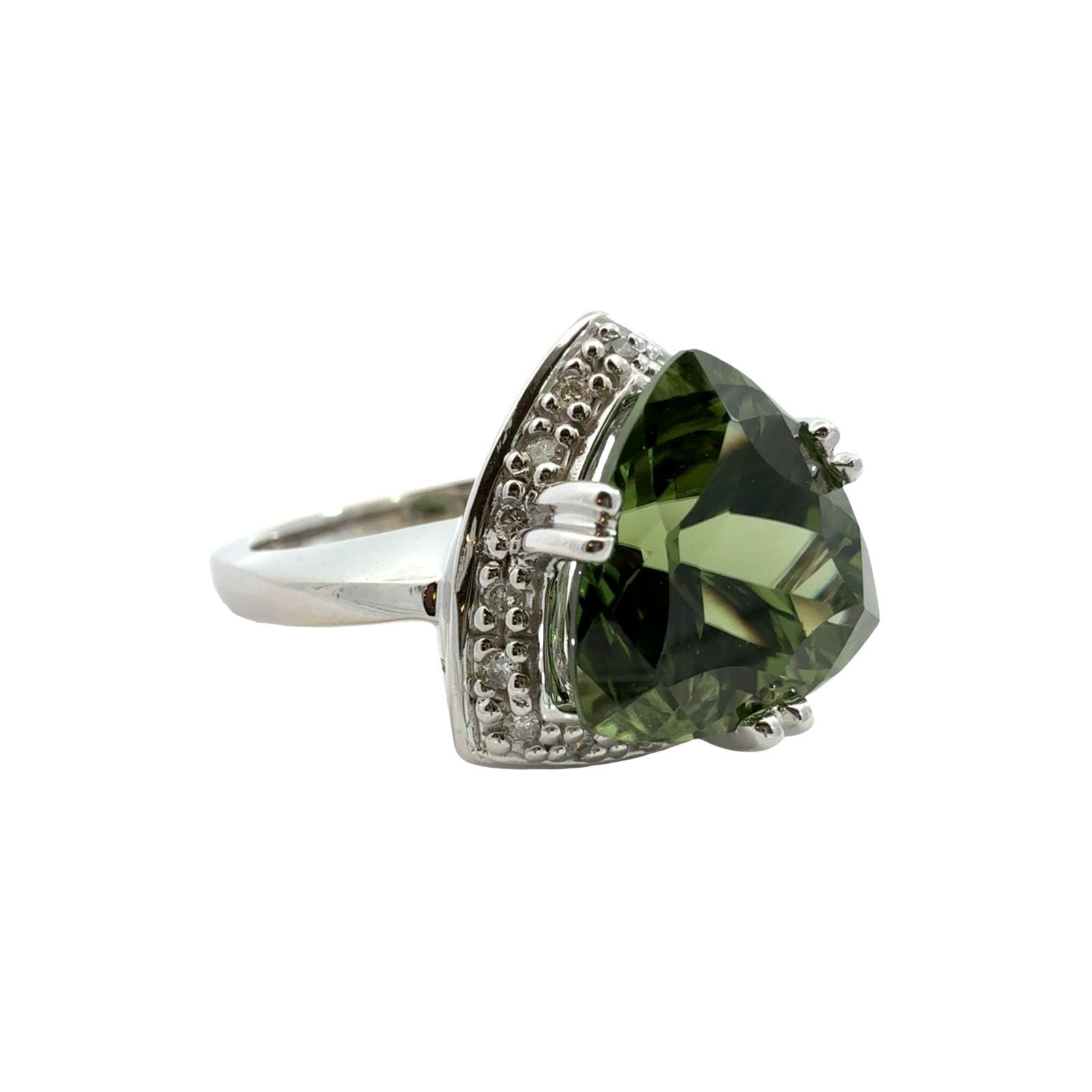 14k White Gold Trillion-Cut 6.57tcw Green Diopside and 0.18cttw Diamond Ring1