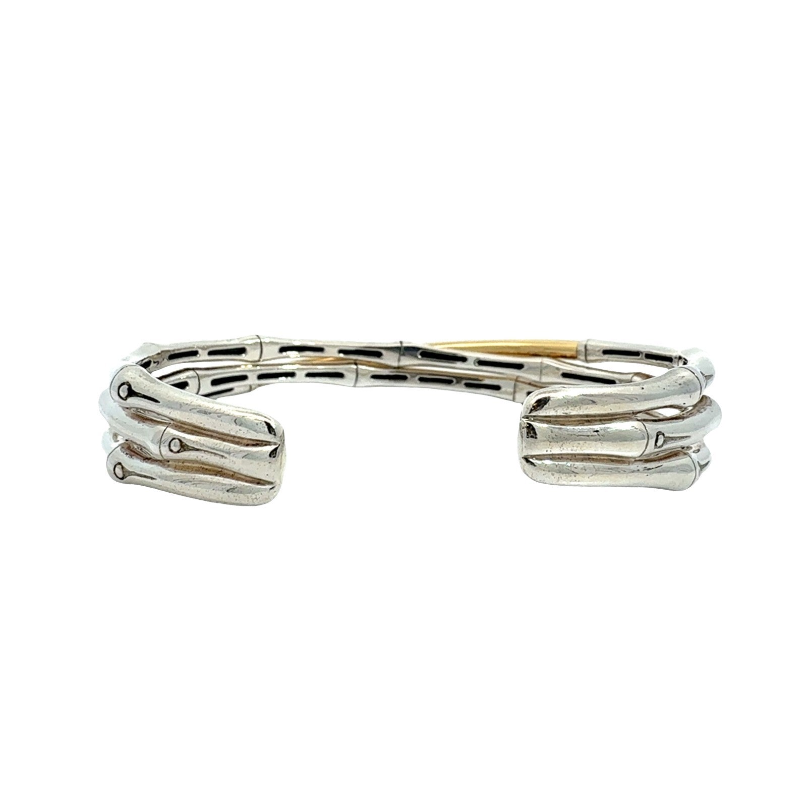John Hardy Sterling Silver 18k Yellow Gold Multi-Tone Bamboo Cuff Bangle3