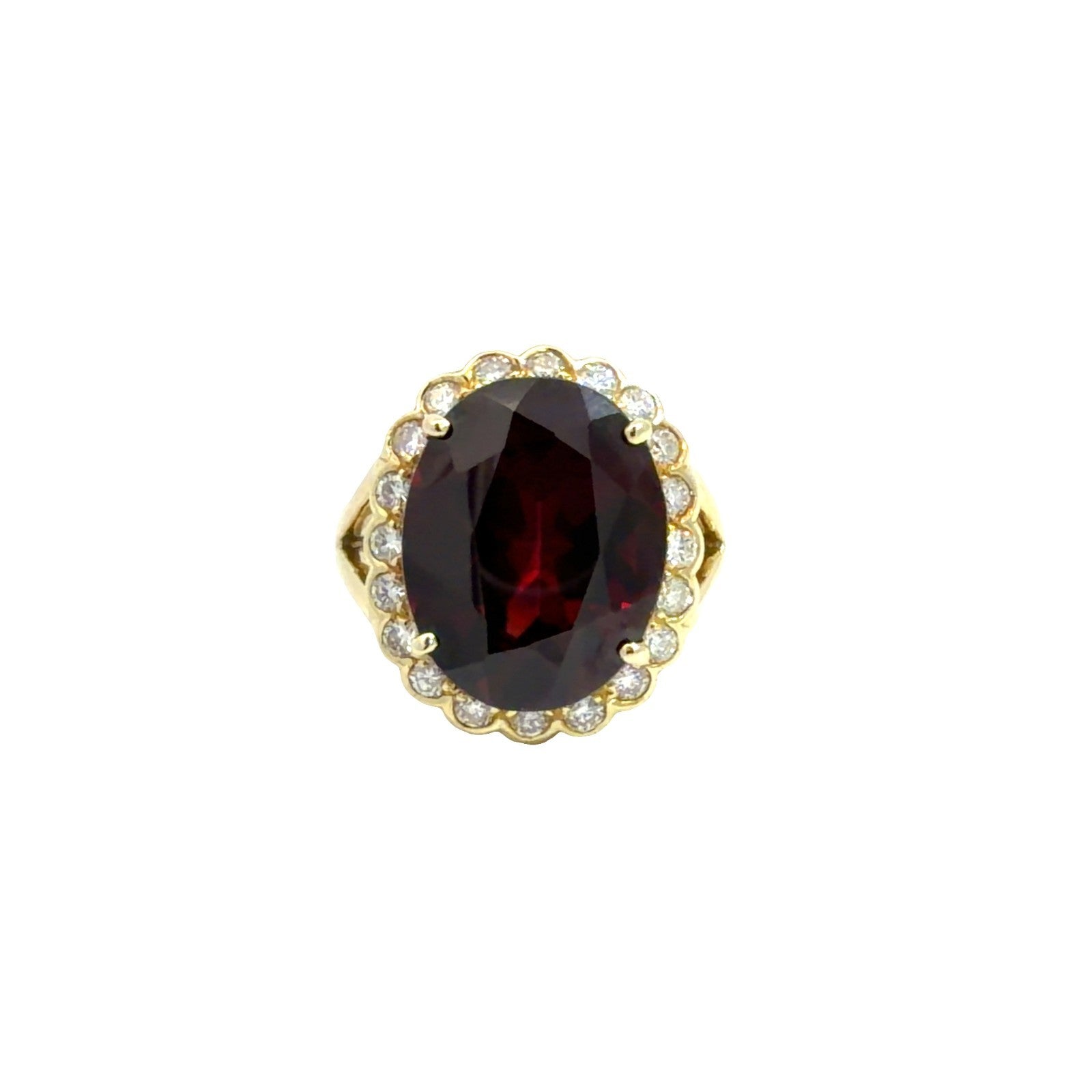 14k Yellow Gold 11.82tcw Garnet & 0.55cttw Diamond Halo Cocktail Ring Size 5.55