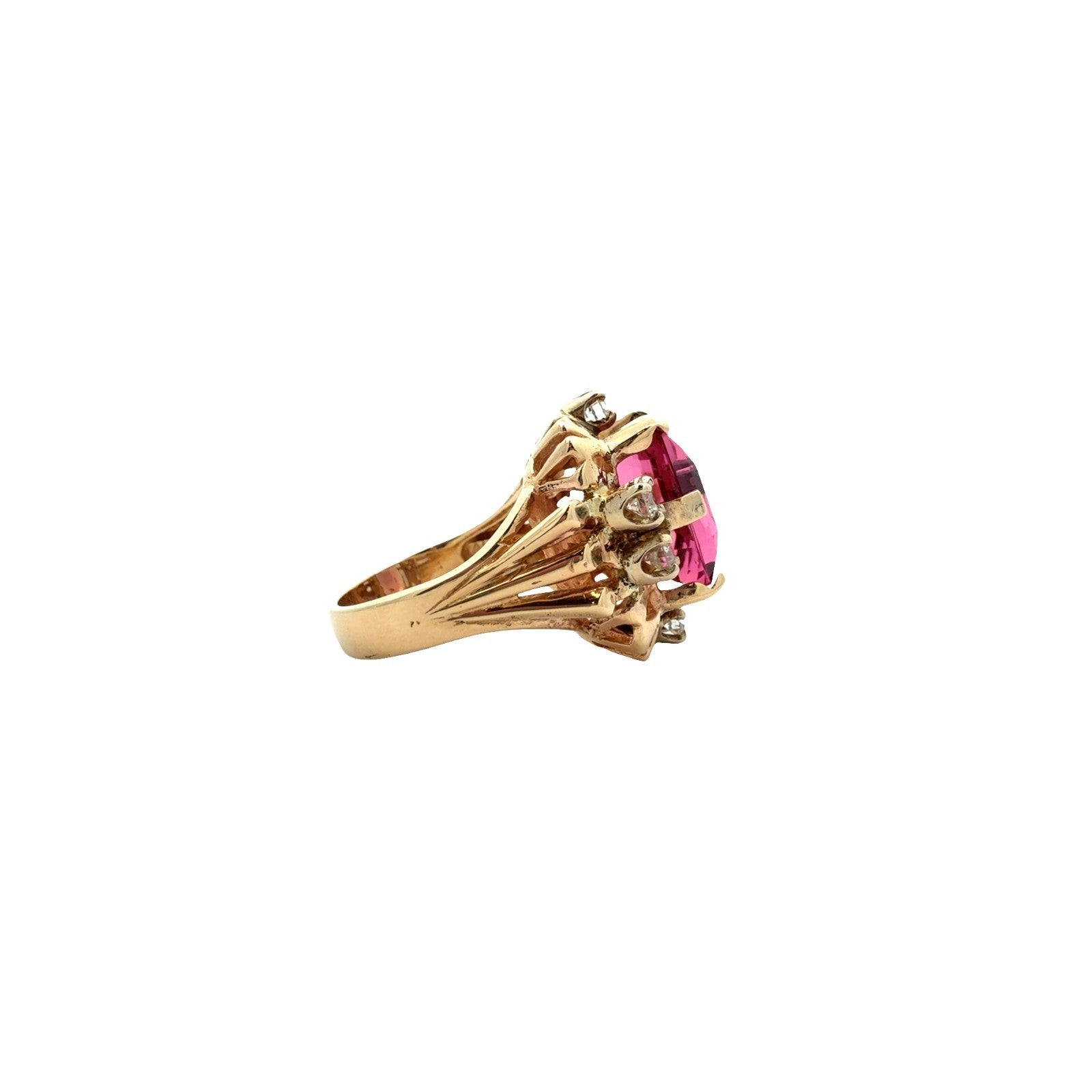14k Stamped Yellow Gold Tourmaline and Diamond Cocktail Ring Size 62