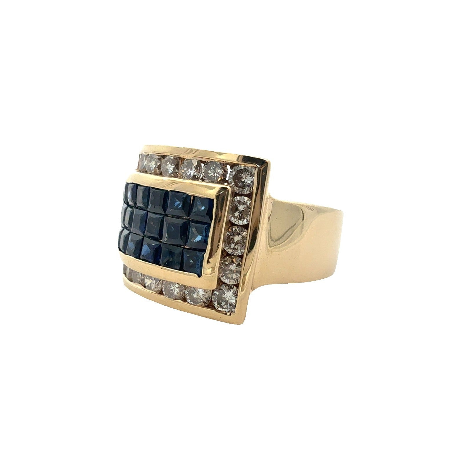 13.5k Yellow Gold 0.81cttw Diamond & 1.26cttw Sapphire Statement Ring Size 6.755