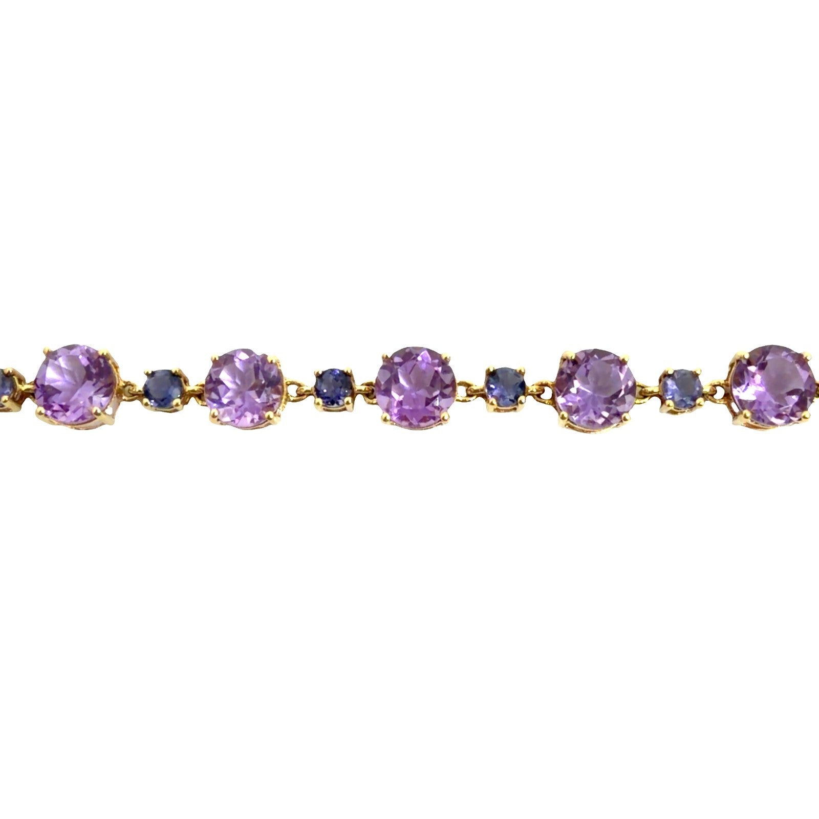 14k Yellow Gold 8.12cttw Amethyst and 1.12cttw Iolite Tennis Bracelet 7.5"1
