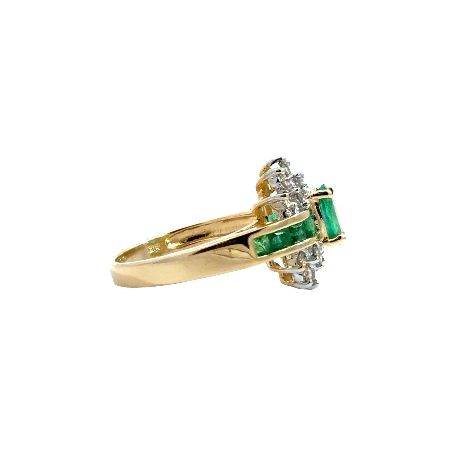 14k Yellow Gold 0.75cttw Emerald & 0.38cttw Diamond Starburst Halo Cocktail Ring3