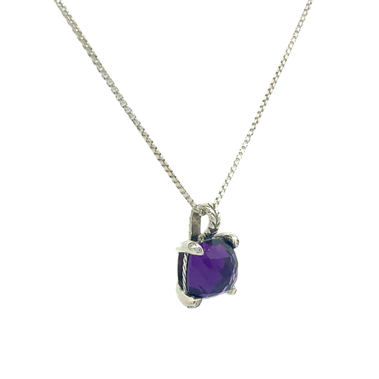 David Yurman Sterling Silver 2.00tcw Amethyst and 0.06cttw Diamond Necklace2