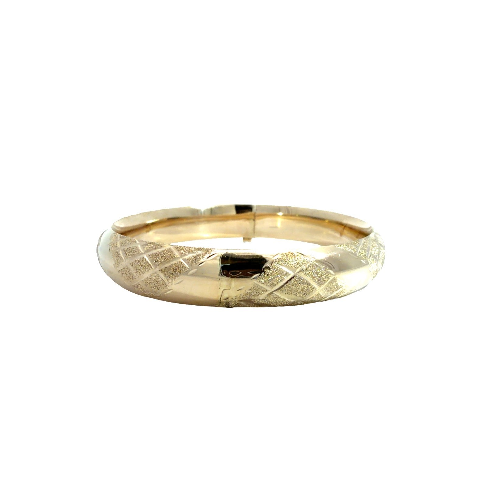 14k Yellow Gold Textured Lattice Pattern Hinged Bangle Bracelet 7"4