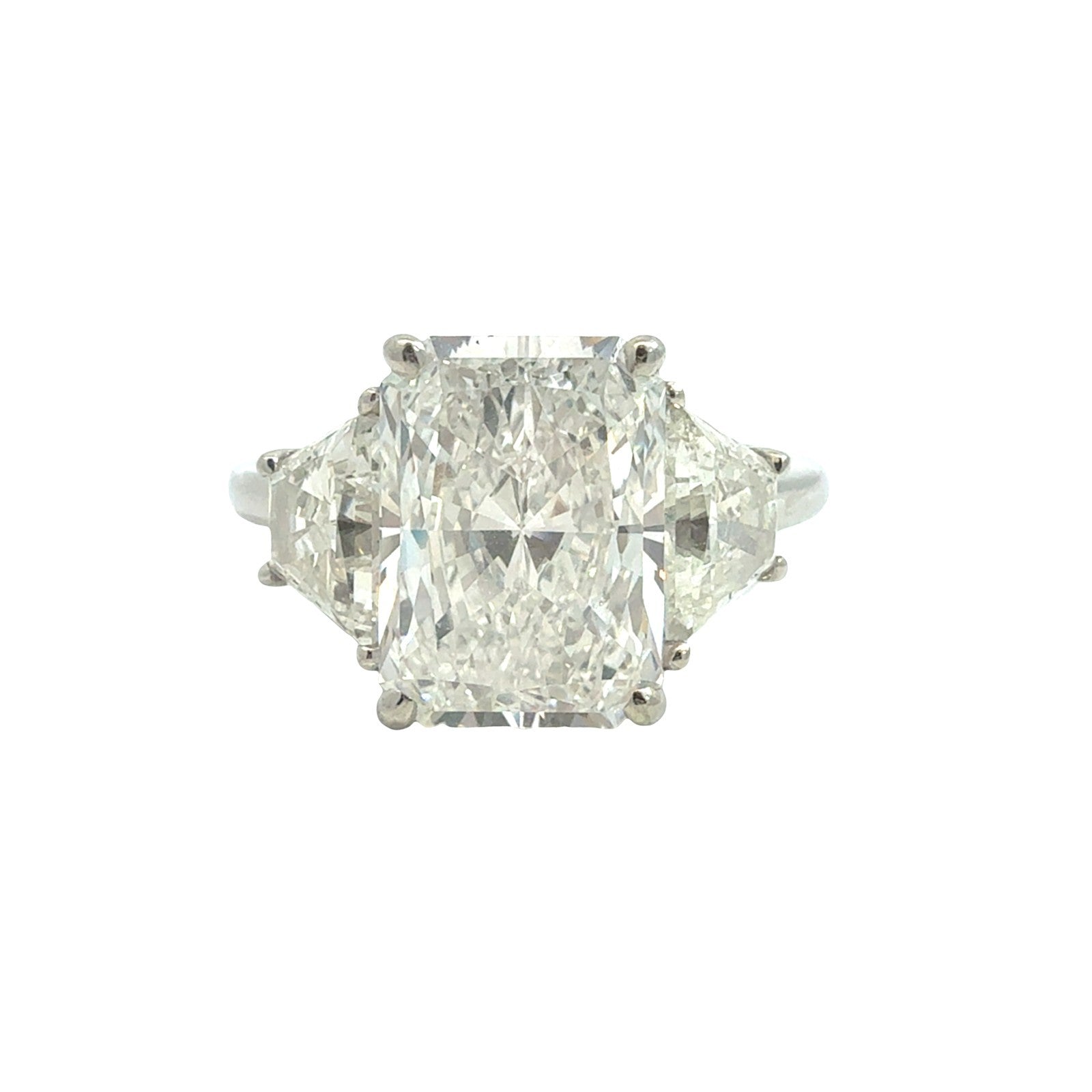 18k White Gold Flawless Radiant Cut 5.43cttw Diamond Three-Stone Engagement Ring0