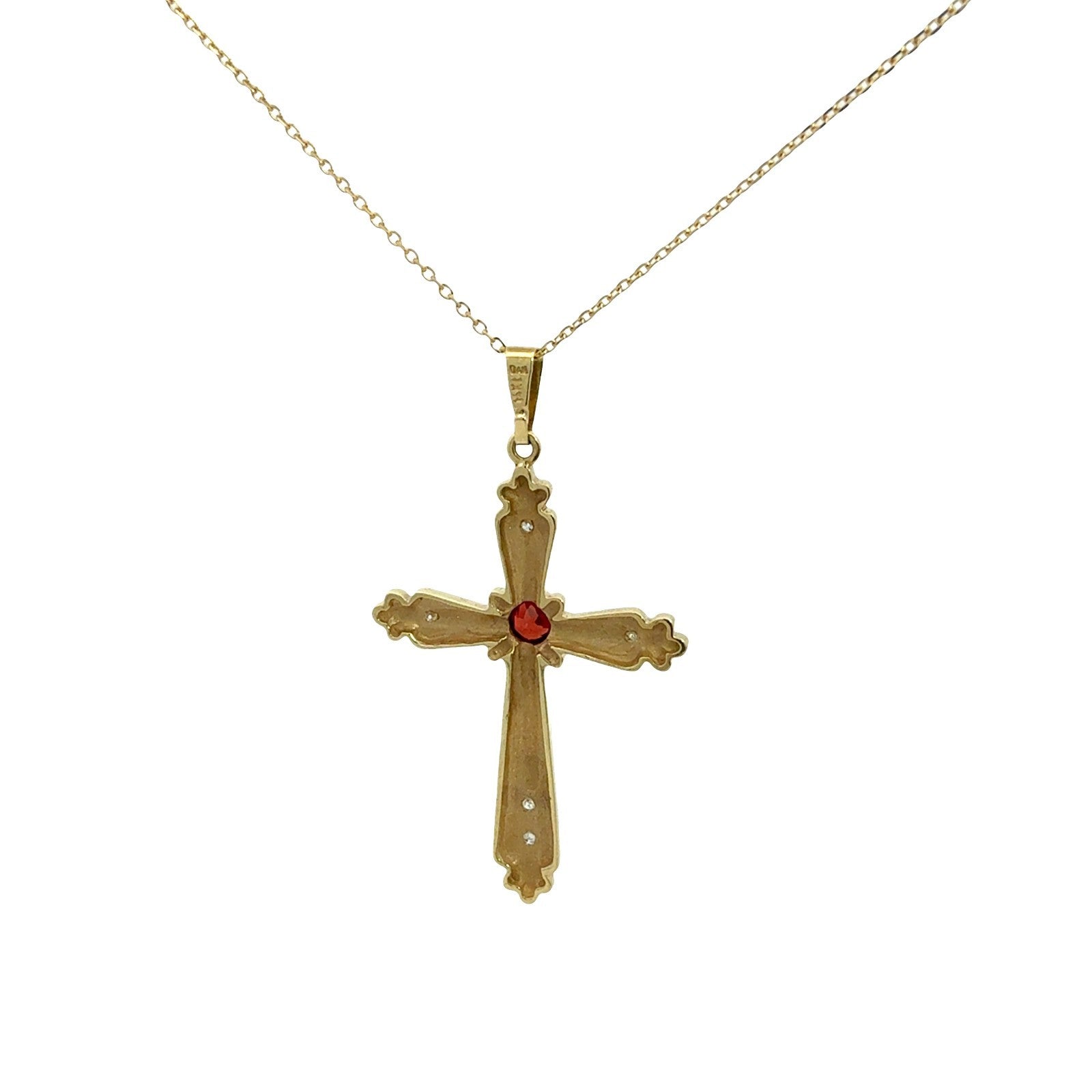 14k Yellow Gold 0.22tcw Garnet and 0.03cttw Diamond Cross Pendant Necklace3