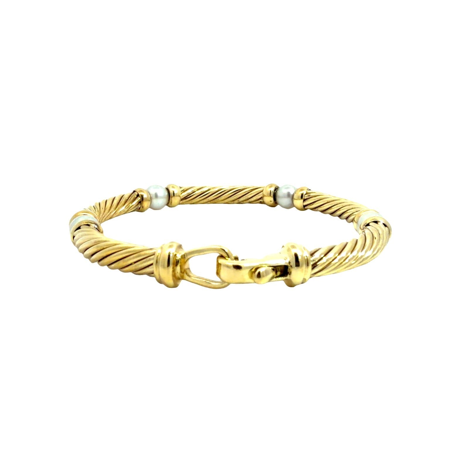 David Yurman 18k Yellow Gold Pearl Metro Twisted Cable Station Bracelet 6.5"3