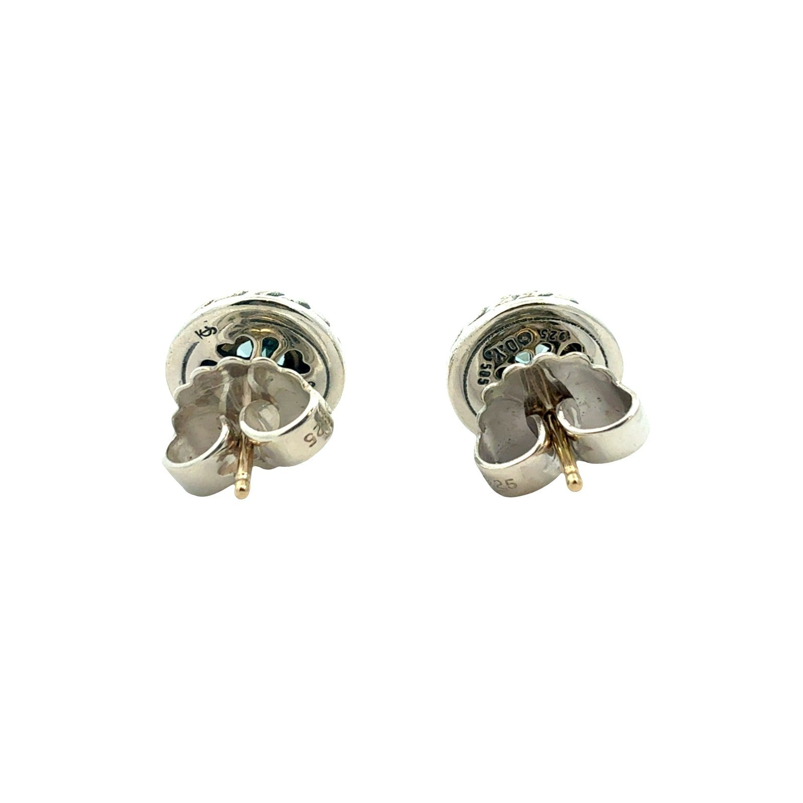 David Yurman Sterling Silver 14k Yellow Gold Topaz Cookie Cable Stud Earrings3