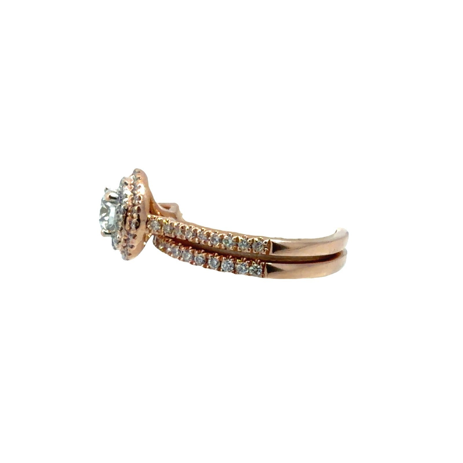 14k Rose Gold Celebration Grand Double Halo 0.88cttw Diamond Bridal Set Size 5.52