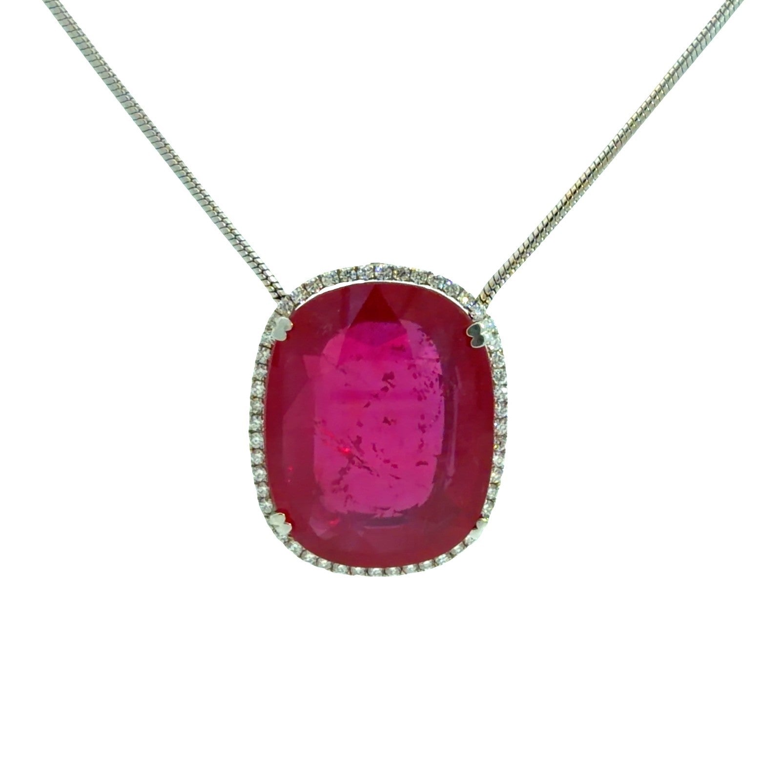 14k White Gold 43.06ctw Ruby and 0.91ctw Diamond Pendant Necklace5
