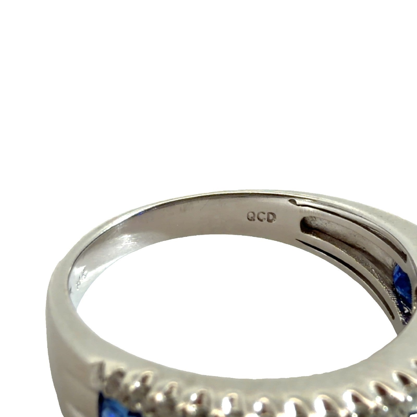 14k White Gold Princess Cut 0.99cttw Sapphire & 0.38cttw Diamond Band Ring 75