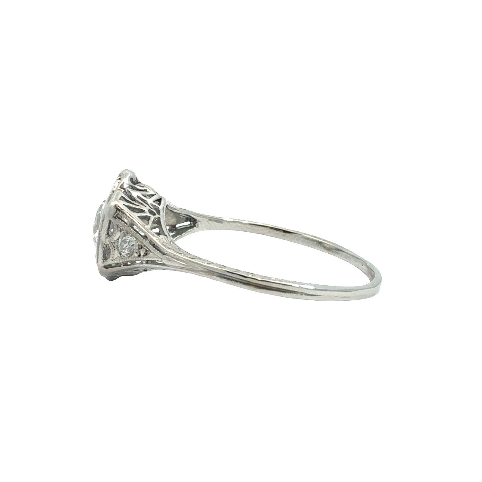 Vintage 14k White Gold 1.00tcw Euro-Cut Diamond Art Deco Engagement Ring Size 72