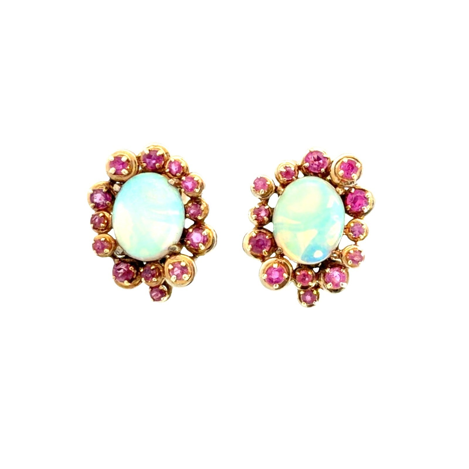 14k Yellow Gold 3.52ctw Ruby and 1.08ctw Opal Pin & Earring Set1