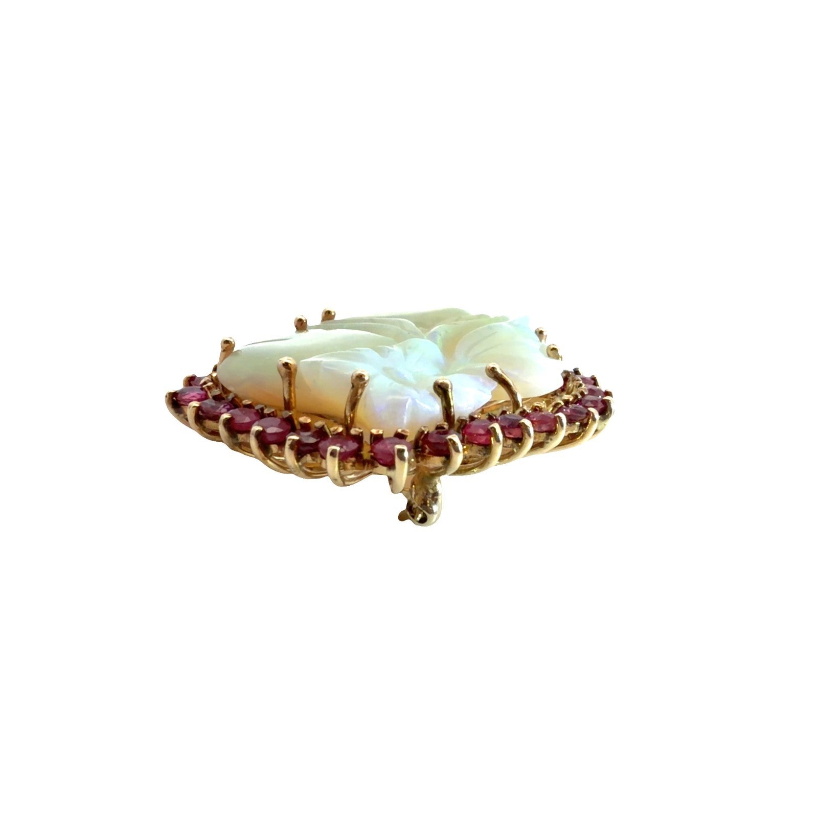 14k Yellow Gold 3.52ctw Ruby and 1.08ctw Opal Pin & Earring Set6