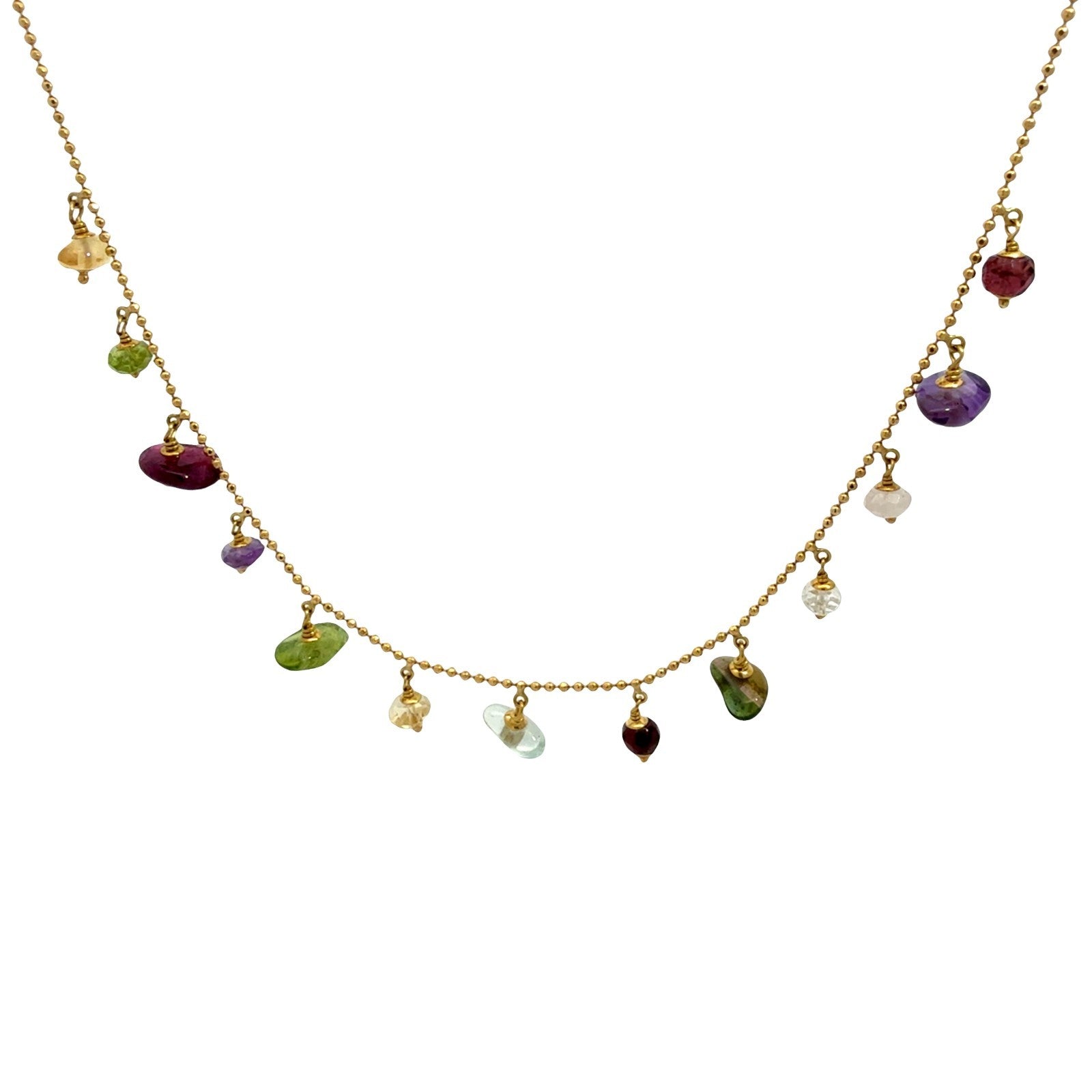 18k Yellow Gold Alternating Multi-Stone Beaded Necklace3
