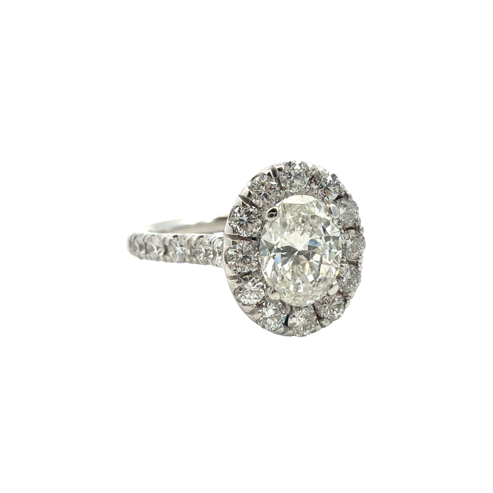 Vintage 18k White Gold 1.00ctw Oval Diamond Halo Engagement Ring