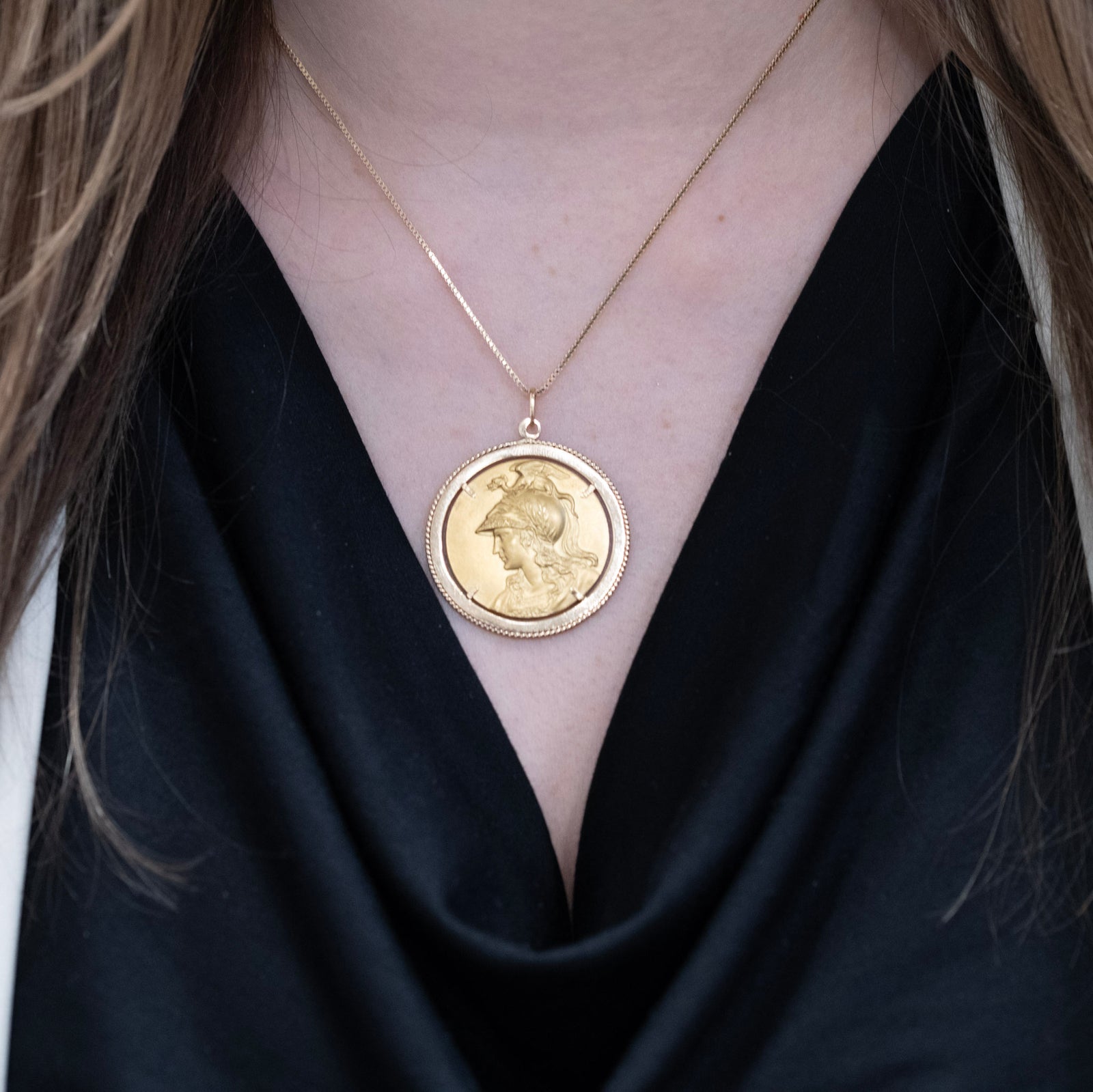 18k Yellow Gold Ancient Greek Athena Coin Pendant