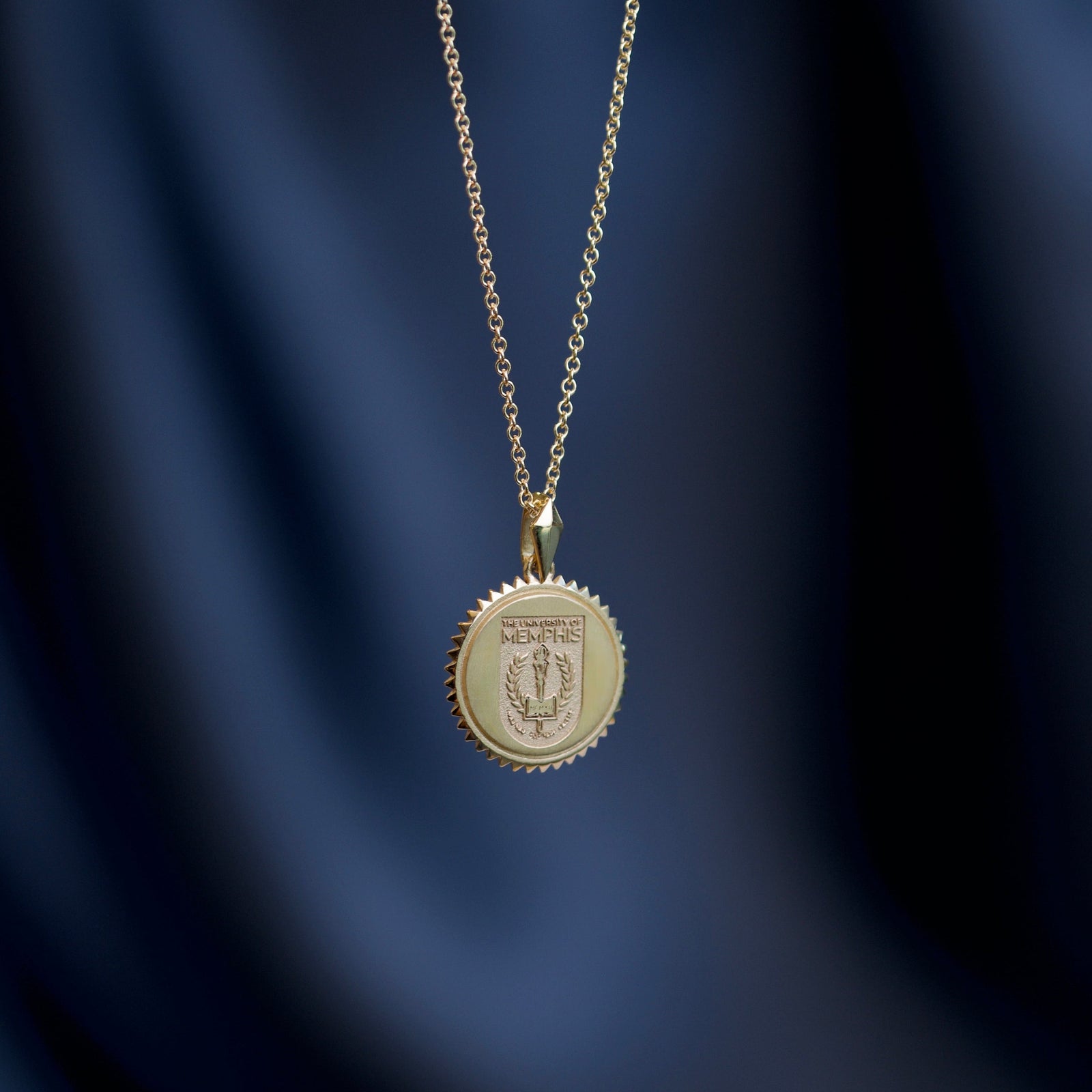 Memphis Tigers 14k Yellow Gold Sunburst Pendant-Shield