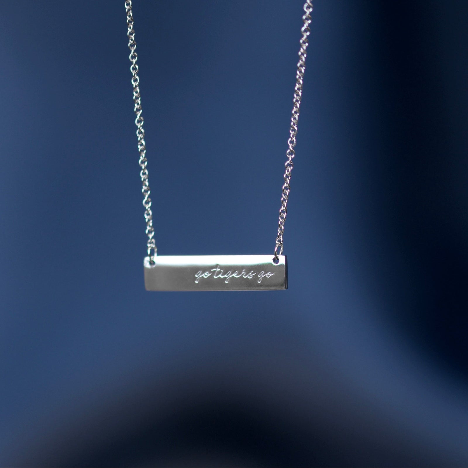 Memphis Tigers Sterling Silver Go Tigers Go Bar Necklace