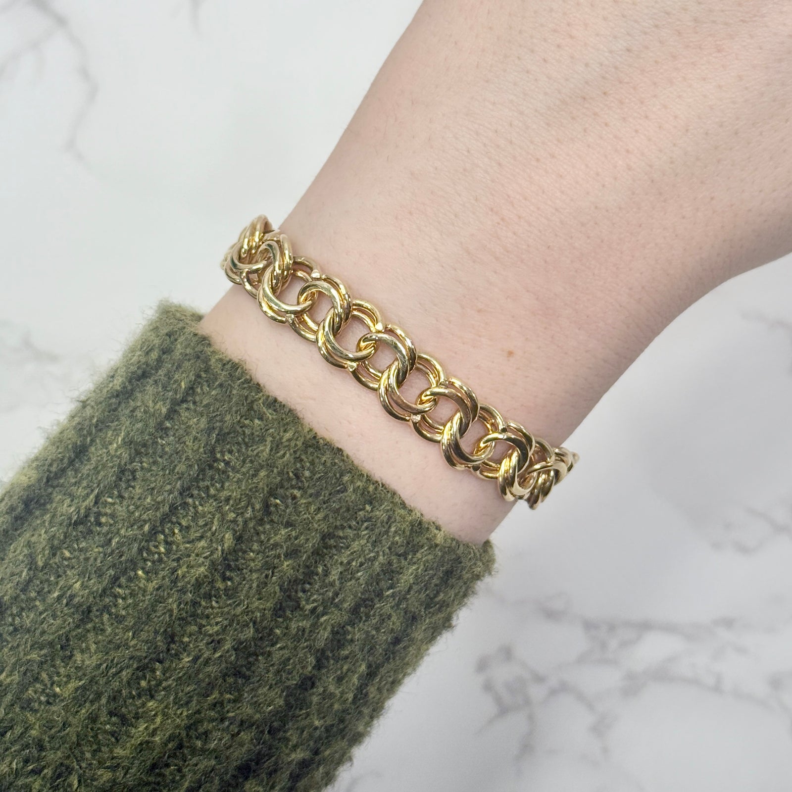 Estate 14k Yellow Gold Double Link Chain Bracelet 7.5"