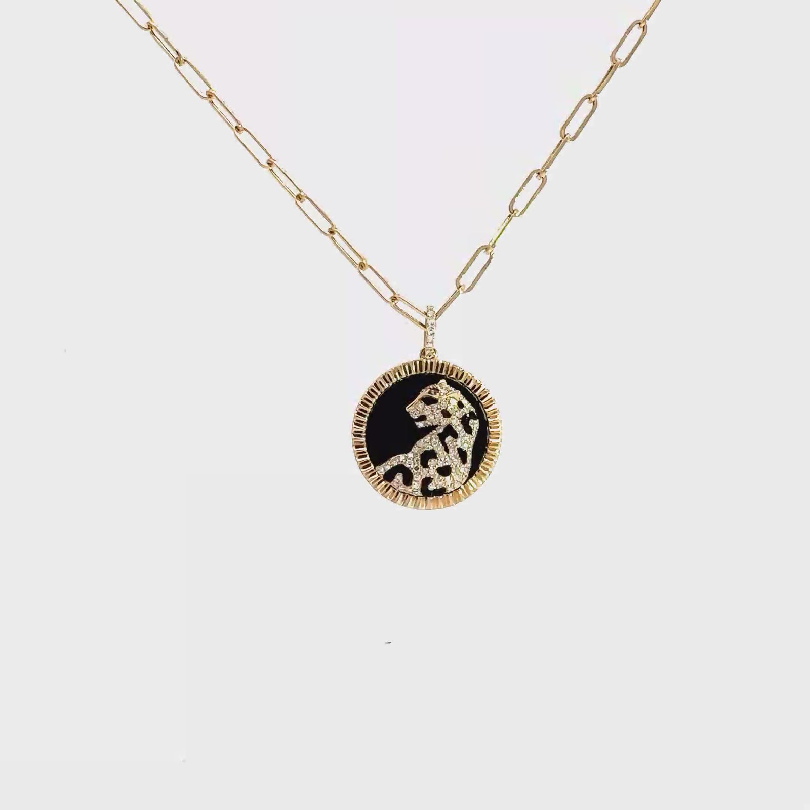 Estate Effy Panther 14K Yellow Gold, 3.15ctw Onyx & 0.28ctw Diamond Pendant Necklace 18"