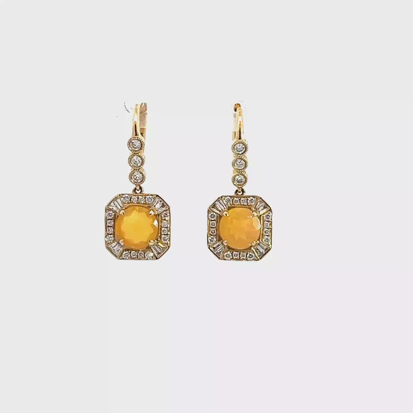 Vintage 14k Yellow Gold 1.50ctw Fire Opal and 0.65ctw Diamond Earrings