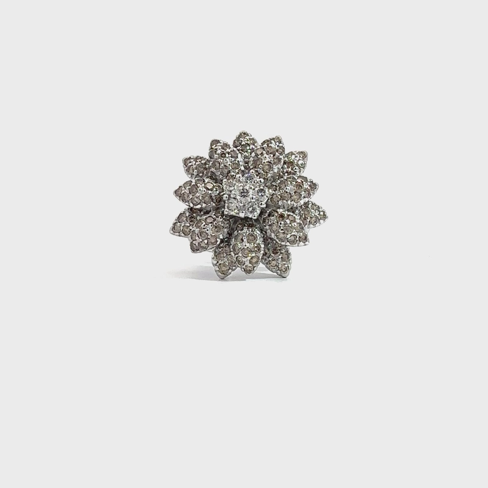 Estate Le Vian 14k White Gold 2.60ctw White and Chocolate Diamond Floral Ring