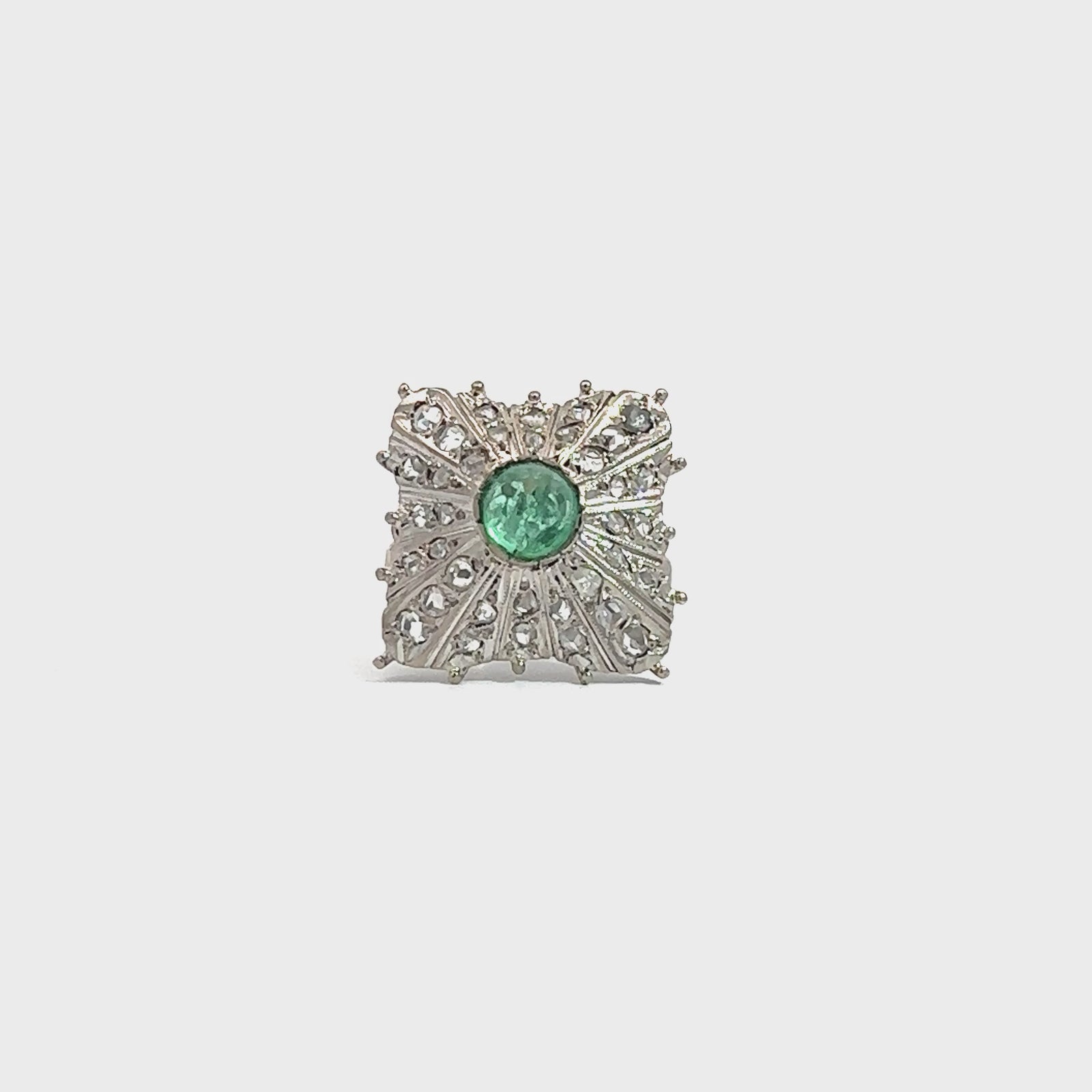 Vintage 18k White Gold 1.00ctw Emerald and 0.48 Diamond Ring