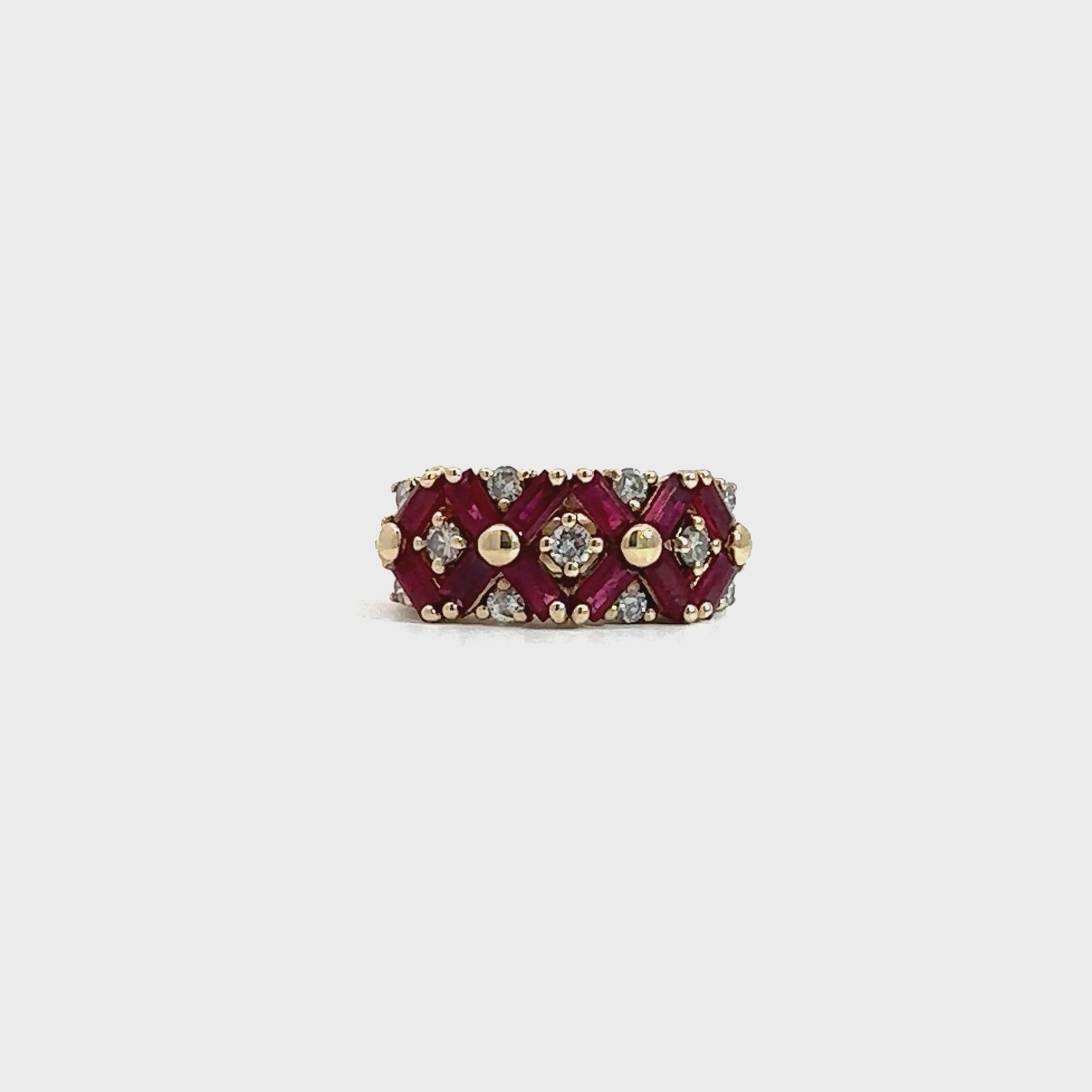 Vintage 14k Yellow Gold Baguette Ruby & Diamond Band