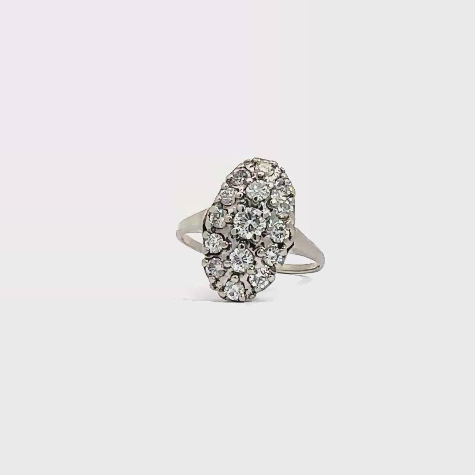 Vintage 14k White Gold 0.78ctw Diamond Cluster Princess Ring