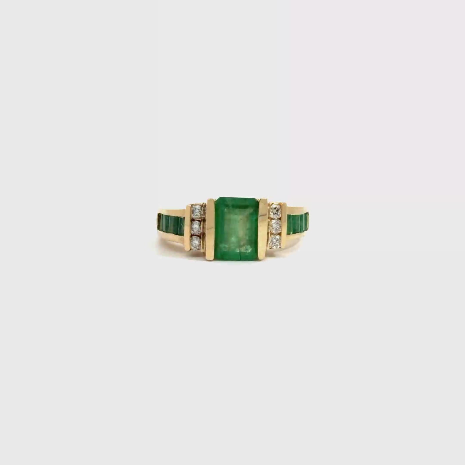 Vintage Effy 14k Yellow Gold Emerald and Diamond Ring
