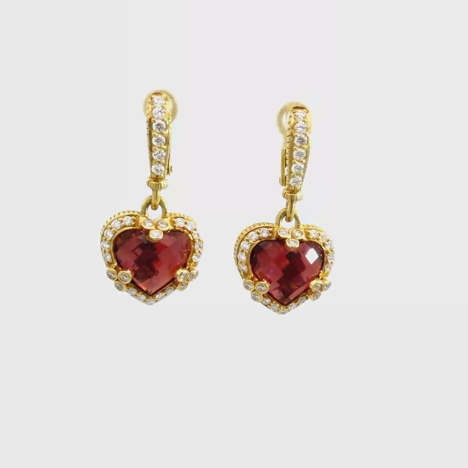 Vintage 18k Yellow Gold 4.24ctw Tourmaline Heart and 0.64ctw Diamond Dangle Earrings