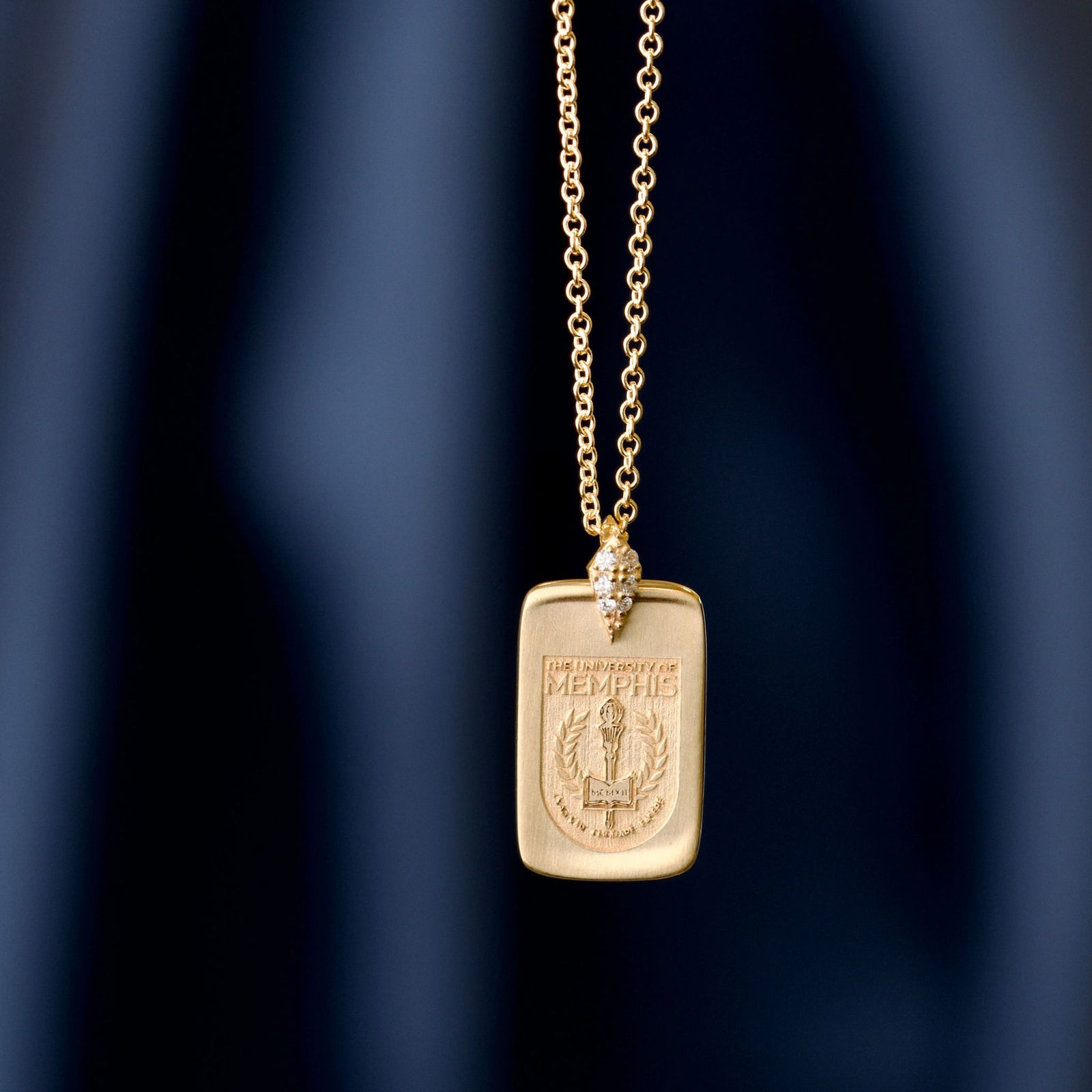 Memphis Tigers 14k Yellow Gold and Diamond Shield Pendant Necklace