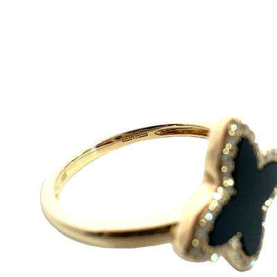 Estate Effy Black Onyx and Diamond 14k Yellow Gold Ring