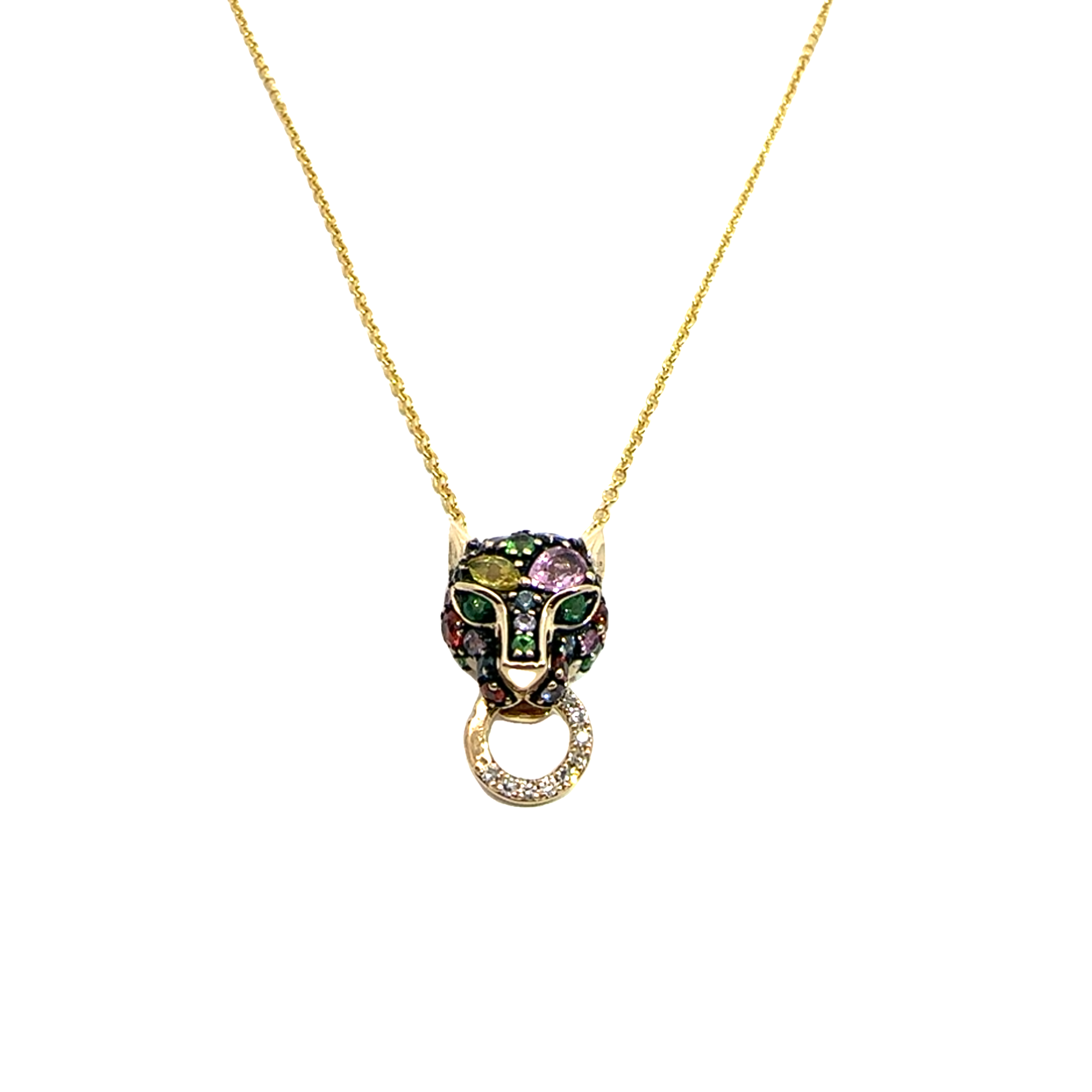 Estate Effy Panther Multicolor Gemstone Pendant Necklace