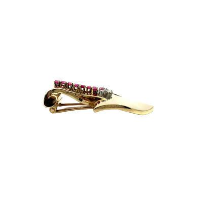 Vintage Tiffany & Co. 14k Yellow Gold Diamond and Ruby Brooch