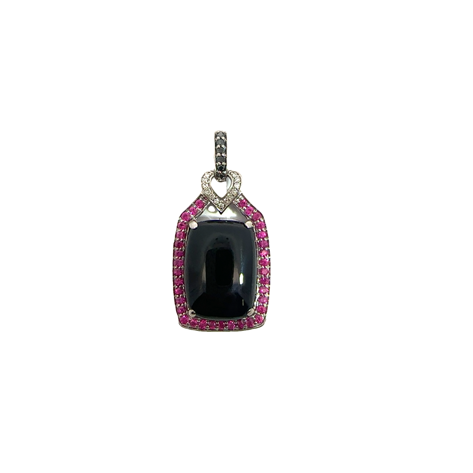 Estate Effy 14k White Gold Onyx Pink Sapphire and Diamond Pendant