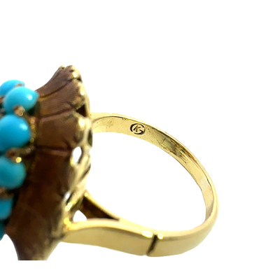 Estate 18k Yellow Gold Turquoise Cluster Ring