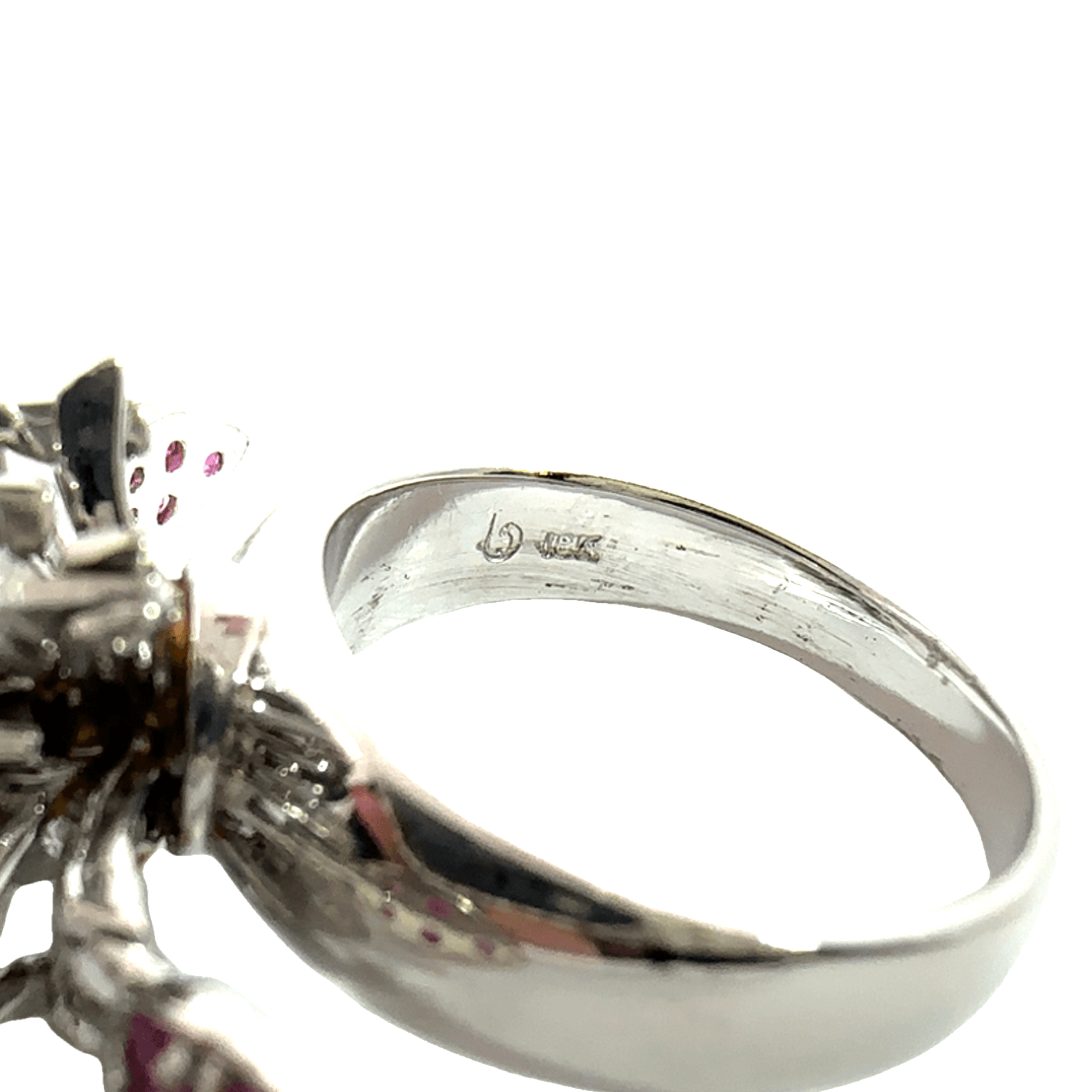 Estate Effy 18k White Gold Diamond & Pink Sapphire Floral Spinner Ring