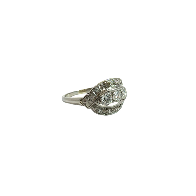 Vintage Art Deco 18k White Gold Three Stone Diamond Ring